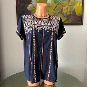 J. Jill NWT Short-Sleeve Navy Blue Embroidered Top